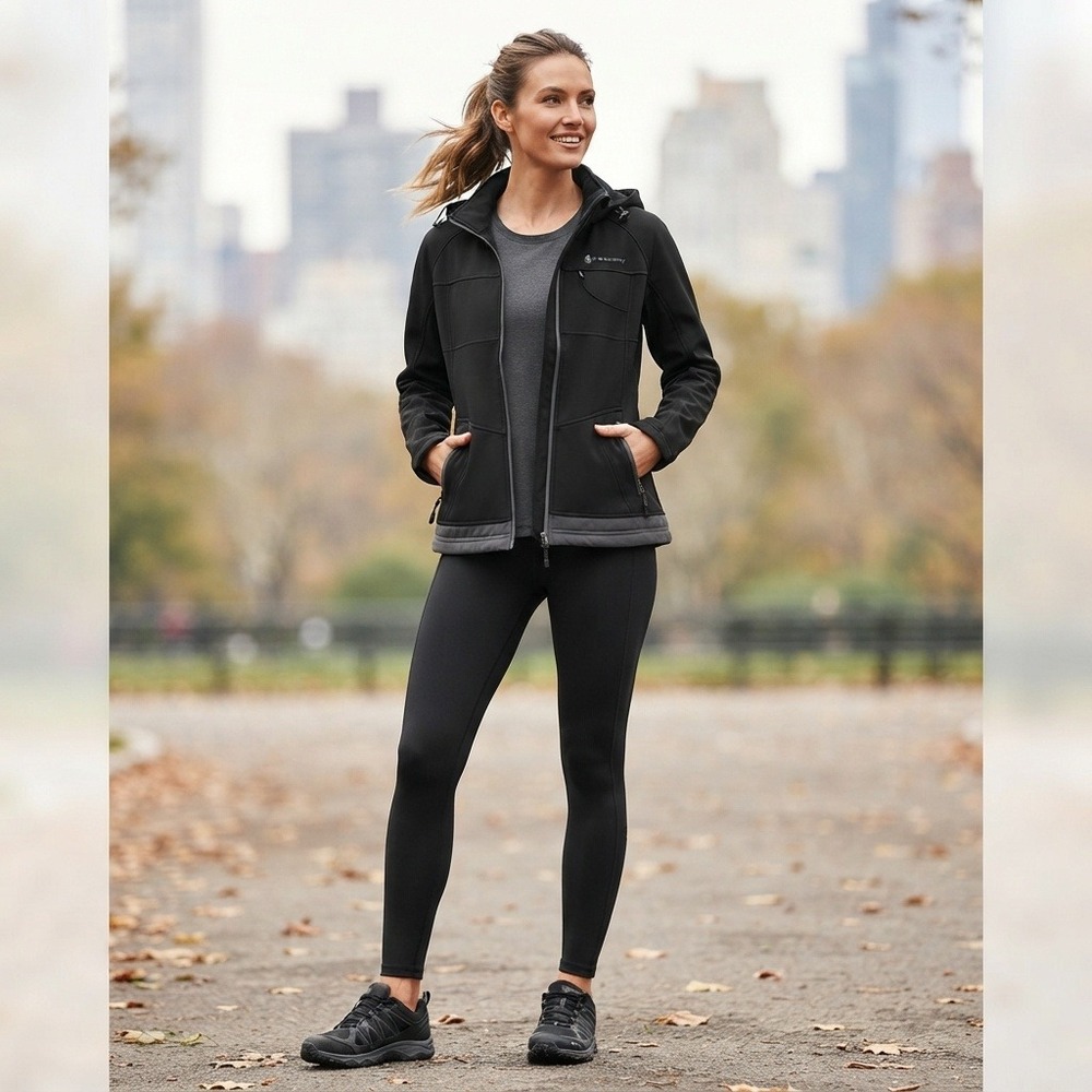 Free Country FC-7 Hooded Softshell Jacket Fleece Lined Full Zip Black Large